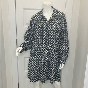 Cleobella Navy Blue and White Cabincore Checkered Long Sleeve Dress
